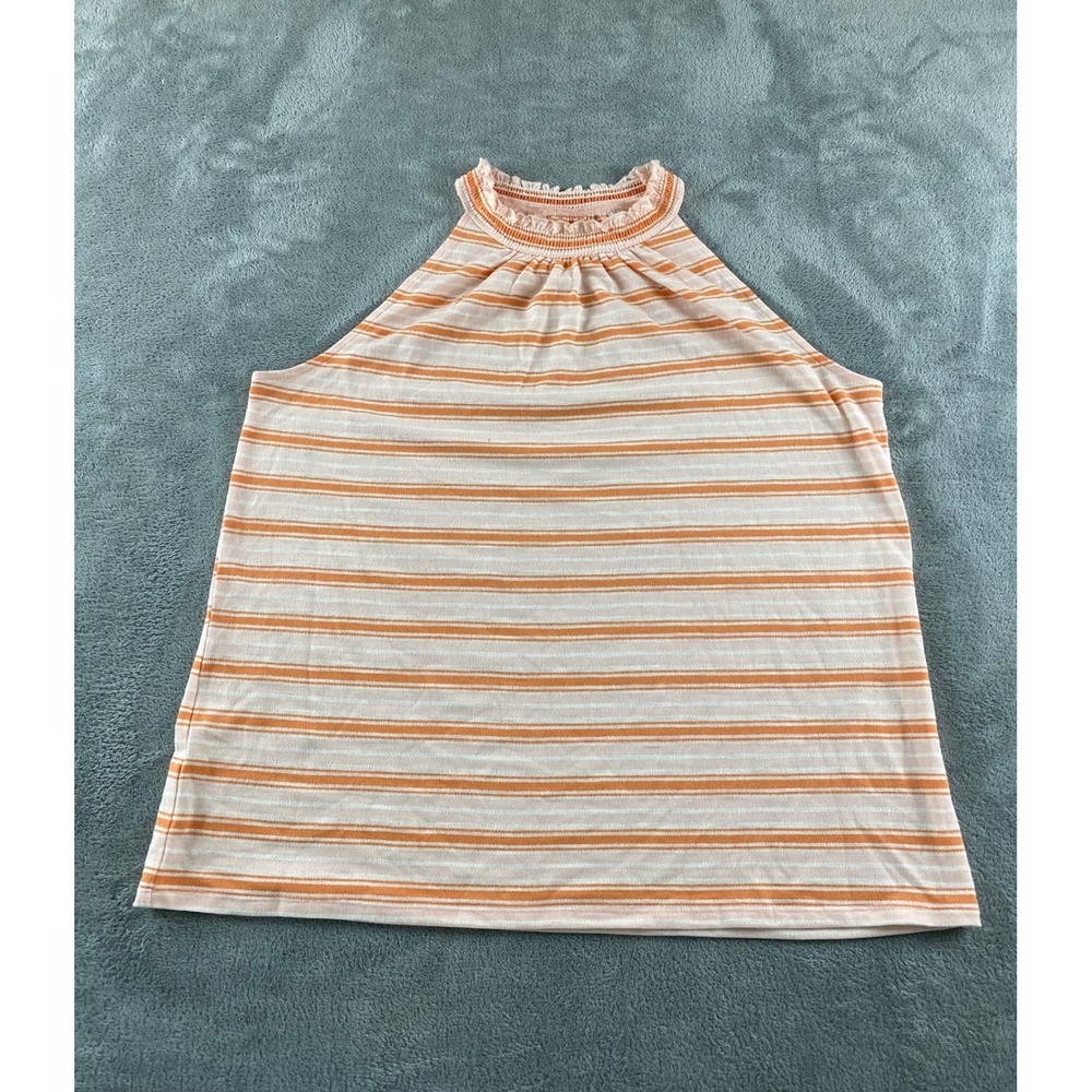 LOFT Cream and Orange Striped Halter Tank Top